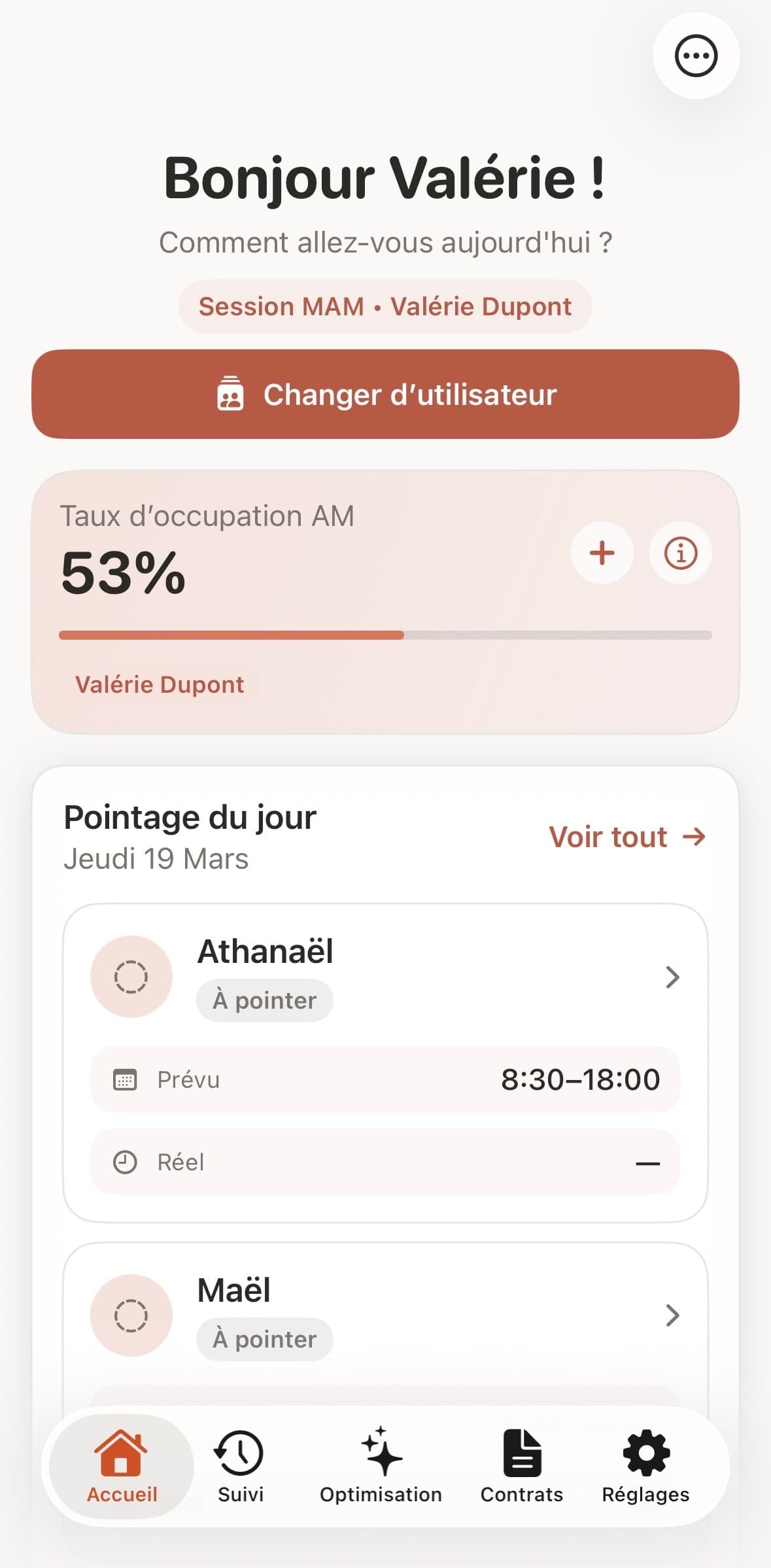Capture de l'application OptiNounou